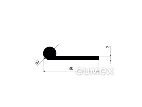 Pryžový profil tvaru "P", 30x7/2mm, 70°ShA, EPDM, -40°C/+100°C, černý